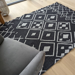 Black Fringed Berber Flatweave Outdoor Rug - Casa