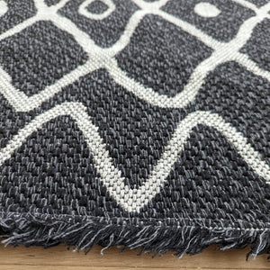 Black Fringed Berber Flatweave Outdoor Rug - Casa