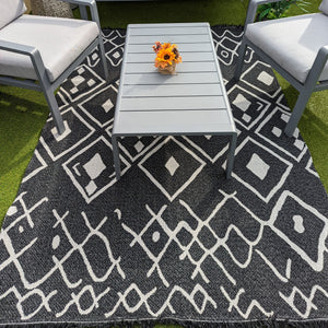 Black Fringed Berber Flatweave Outdoor Rug - Casa