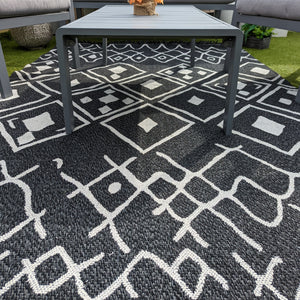 Black Fringed Berber Flatweave Outdoor Rug - Casa