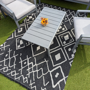 Black Fringed Berber Flatweave Outdoor Rug - Casa