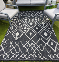 Load image into Gallery viewer, Black Fringed Berber Flatweave Outdoor Rug - Casa