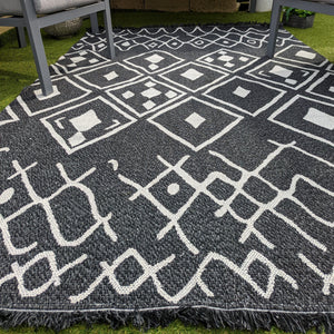 Black Fringed Berber Flatweave Outdoor Rug - Casa