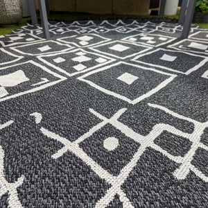 Black Fringed Berber Flatweave Outdoor Rug - Casa