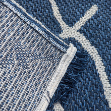 Load image into Gallery viewer, Navy Fringed Flatweave Outdoor Garden Rug - Casa