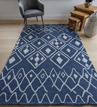 Load image into Gallery viewer, Navy Fringed Flatweave Outdoor Garden Rug - Casa