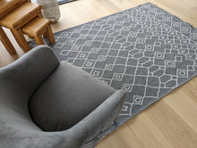 Load image into Gallery viewer, Grey Fringed Trellis Flatweave Outdoor Rug - Casa