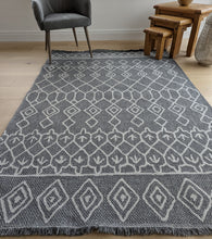 Load image into Gallery viewer, Grey Fringed Trellis Flatweave Outdoor Rug - Casa