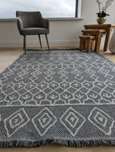 Load image into Gallery viewer, Grey Fringed Trellis Flatweave Outdoor Rug - Casa