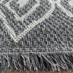 Grey Fringed Trellis Flatweave Outdoor Rug - Casa