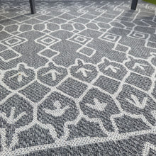 Load image into Gallery viewer, Grey Fringed Trellis Flatweave Outdoor Rug - Casa