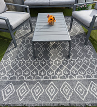 Load image into Gallery viewer, Grey Fringed Trellis Flatweave Outdoor Rug - Casa