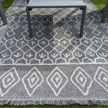 Load image into Gallery viewer, Grey Fringed Trellis Flatweave Outdoor Rug - Casa