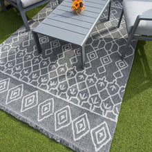 Load image into Gallery viewer, Grey Fringed Trellis Flatweave Outdoor Rug - Casa