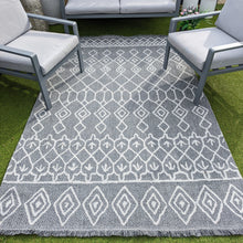 Load image into Gallery viewer, Grey Fringed Trellis Flatweave Outdoor Rug - Casa