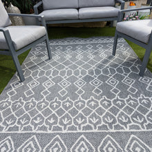 Load image into Gallery viewer, Grey Fringed Trellis Flatweave Outdoor Rug - Casa