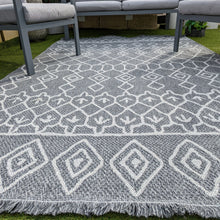 Load image into Gallery viewer, Grey Fringed Trellis Flatweave Outdoor Rug - Casa