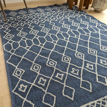Load image into Gallery viewer, Navy Fringed Trellis Flatweave Outdoor Rug - Casa