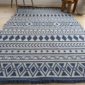 Scandi Navy Fringed Flatweave Outdoor Rug - Casa