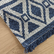 Load image into Gallery viewer, Scandi Navy Fringed Flatweave Outdoor Rug - Casa