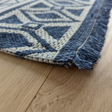 Load image into Gallery viewer, Scandi Navy Fringed Flatweave Outdoor Rug - Casa