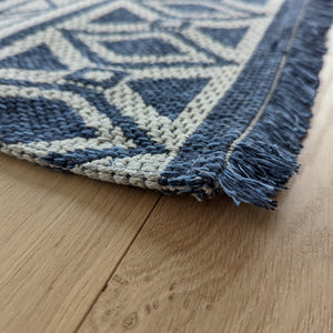 Scandi Navy Fringed Flatweave Outdoor Rug - Casa