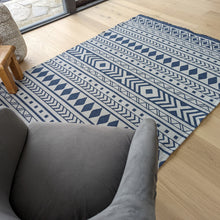 Load image into Gallery viewer, Scandi Navy Fringed Flatweave Outdoor Rug - Casa