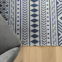 Load image into Gallery viewer, Scandi Navy Fringed Flatweave Outdoor Rug - Casa