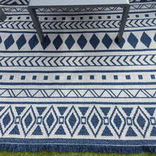 Load image into Gallery viewer, Scandi Navy Fringed Flatweave Outdoor Rug - Casa