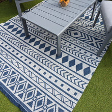 Load image into Gallery viewer, Scandi Navy Fringed Flatweave Outdoor Rug - Casa