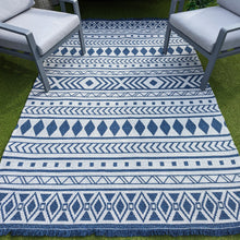 Load image into Gallery viewer, Scandi Navy Fringed Flatweave Outdoor Rug - Casa