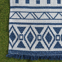 Load image into Gallery viewer, Scandi Navy Fringed Flatweave Outdoor Rug - Casa