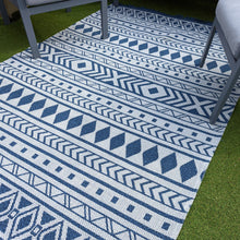 Load image into Gallery viewer, Scandi Navy Fringed Flatweave Outdoor Rug - Casa