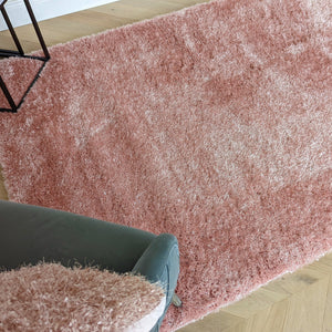 Blush Pink Shimmering Polyester Shaggy Rug - Heavy Deco