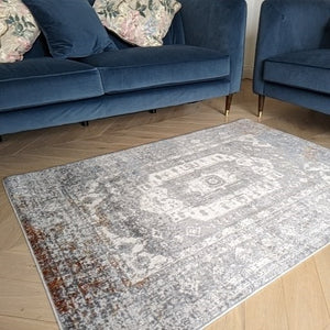 Grey Distressed Medallion Traditional Area Rug - Orion