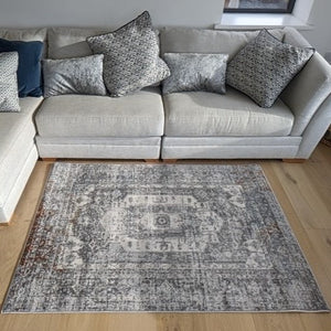 Grey Distressed Medallion Traditional Area Rug - Orion