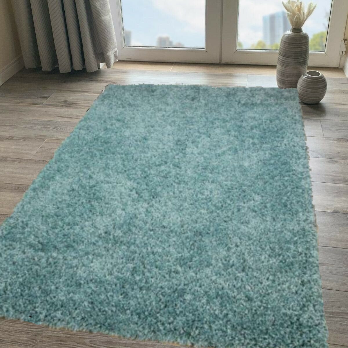 Duck Egg Blue Solid Shaggy Rug - Gallery